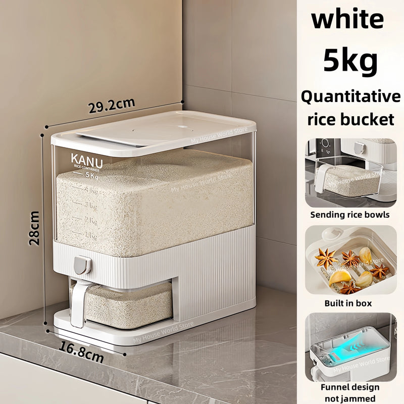 SmartSeal 5KG Rice Storage Box – Moisture & Insect Proof, Push Dispenser for Dry Food Storage